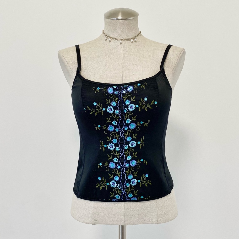 Y2K Victoria’s Secret Vintage Floral Embroidery Satin Bustier Corset Fairy Goth